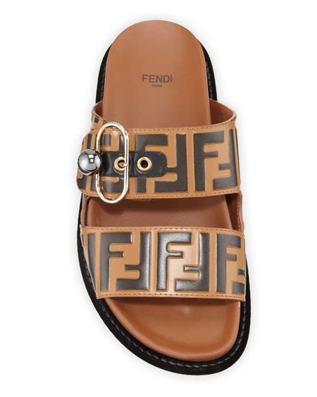 fendi pearland ff leather slide sandal|Fendi Pearland Ff Leather Slide Sandal In Brown .